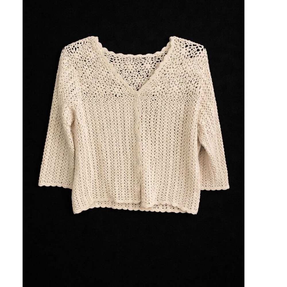 Cream Crochet Short Sleeve Top